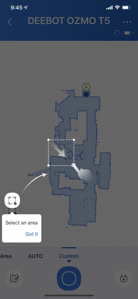 Drawing a custom vacuuming area within the Ecovacs smartphone app