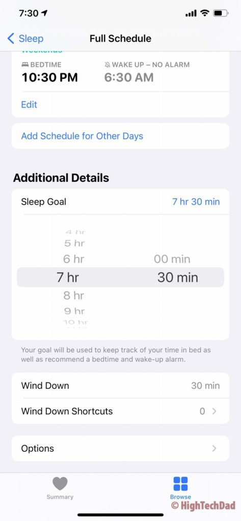 HighTechDad - setting the sleep goals and Wind Down settings on iOS