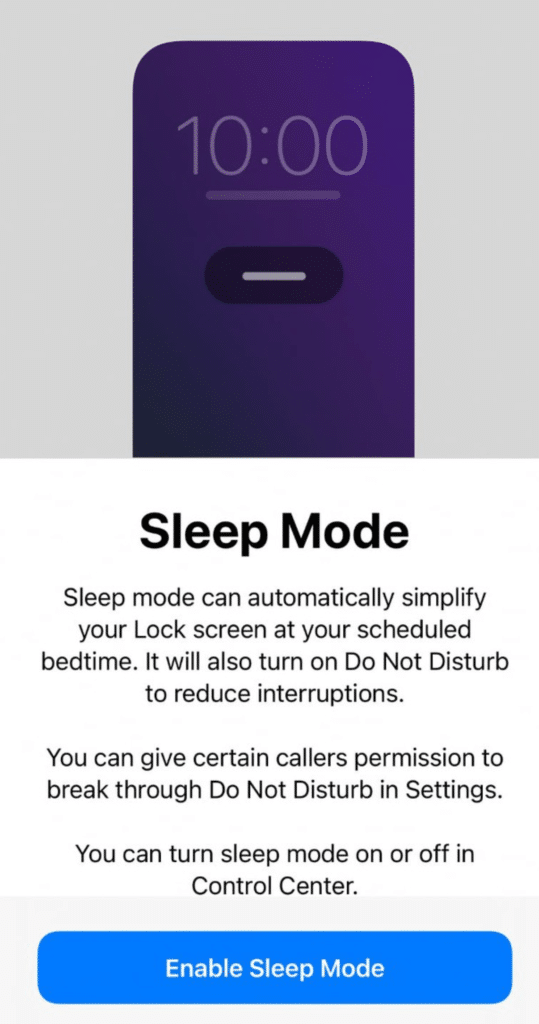 Sleep mode on iOS