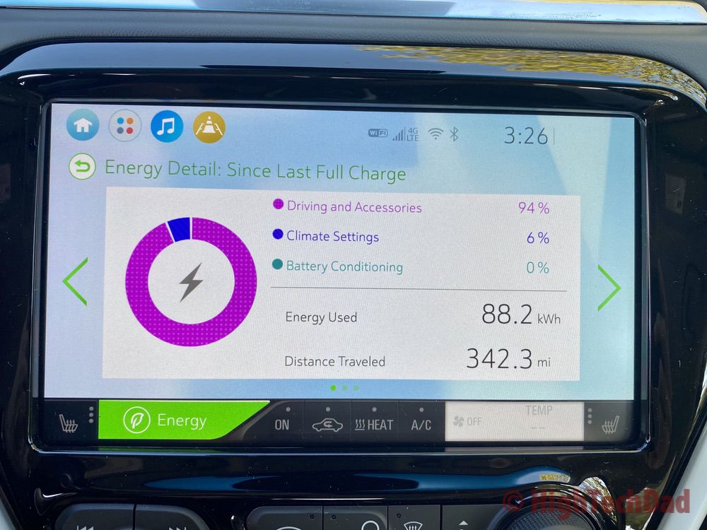 Energy consumption screens on 2020 Chevy Bolt