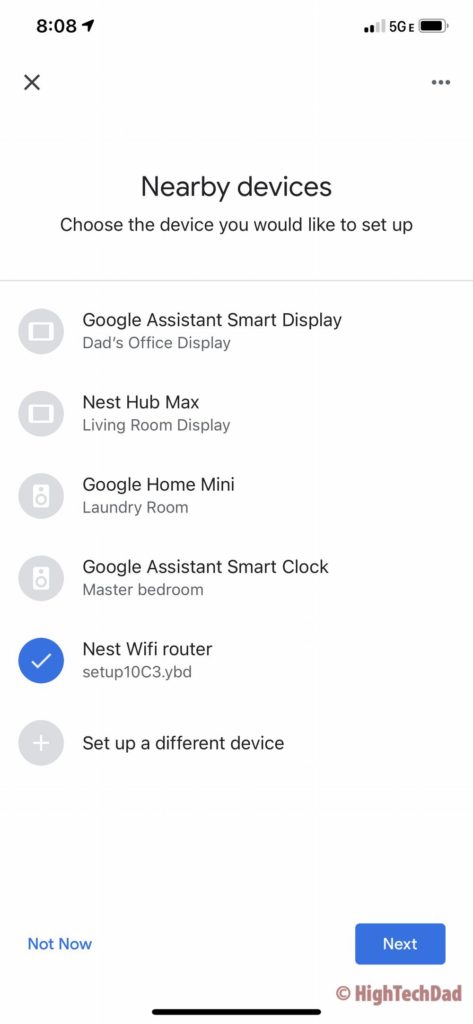 Google Home setup of Nest Wifi - select Nest Wifi