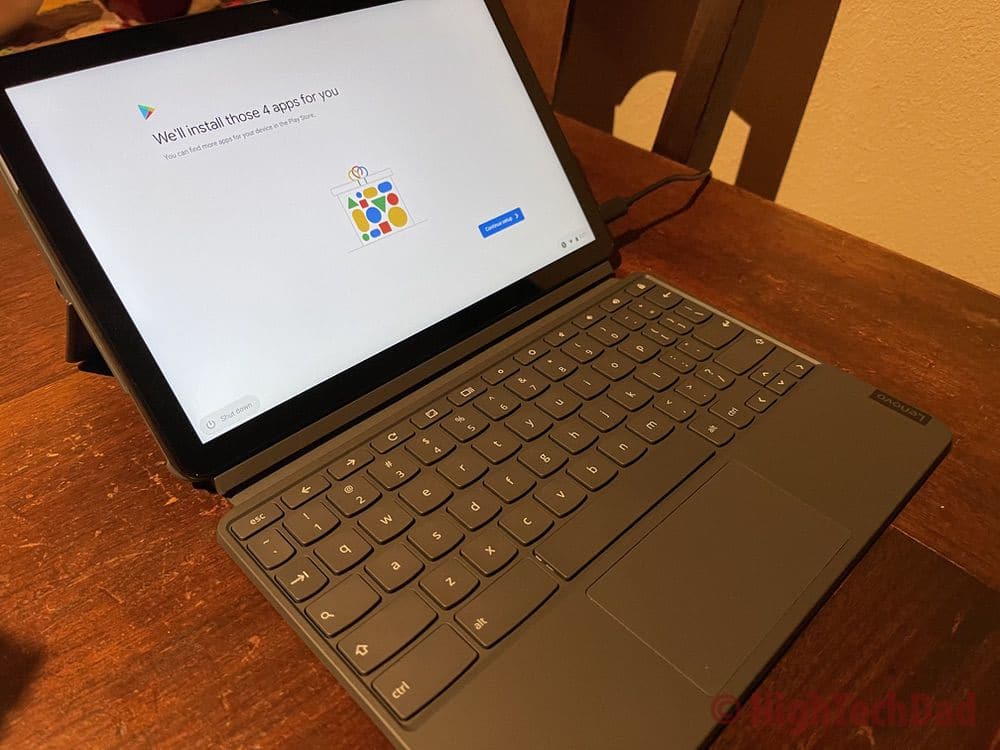 HighTechDad review - Lenovo Chromebook Duet side view of keyboard