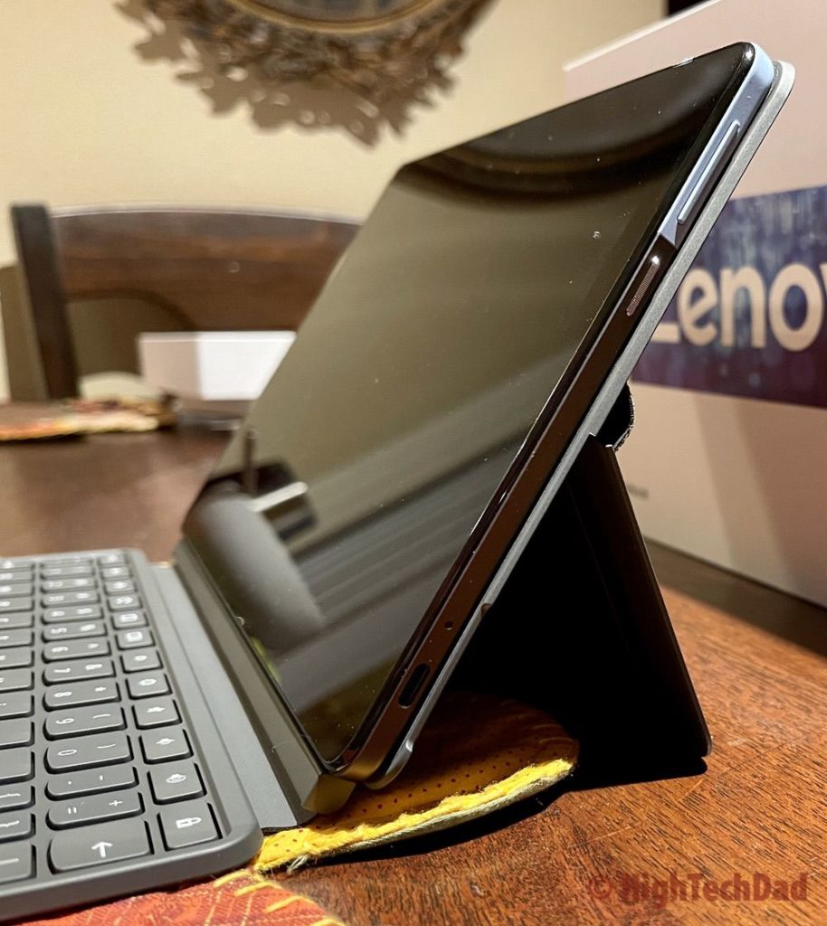 HIghTechDad Review of Lenovo Chromebook Duet - side view of kickstand