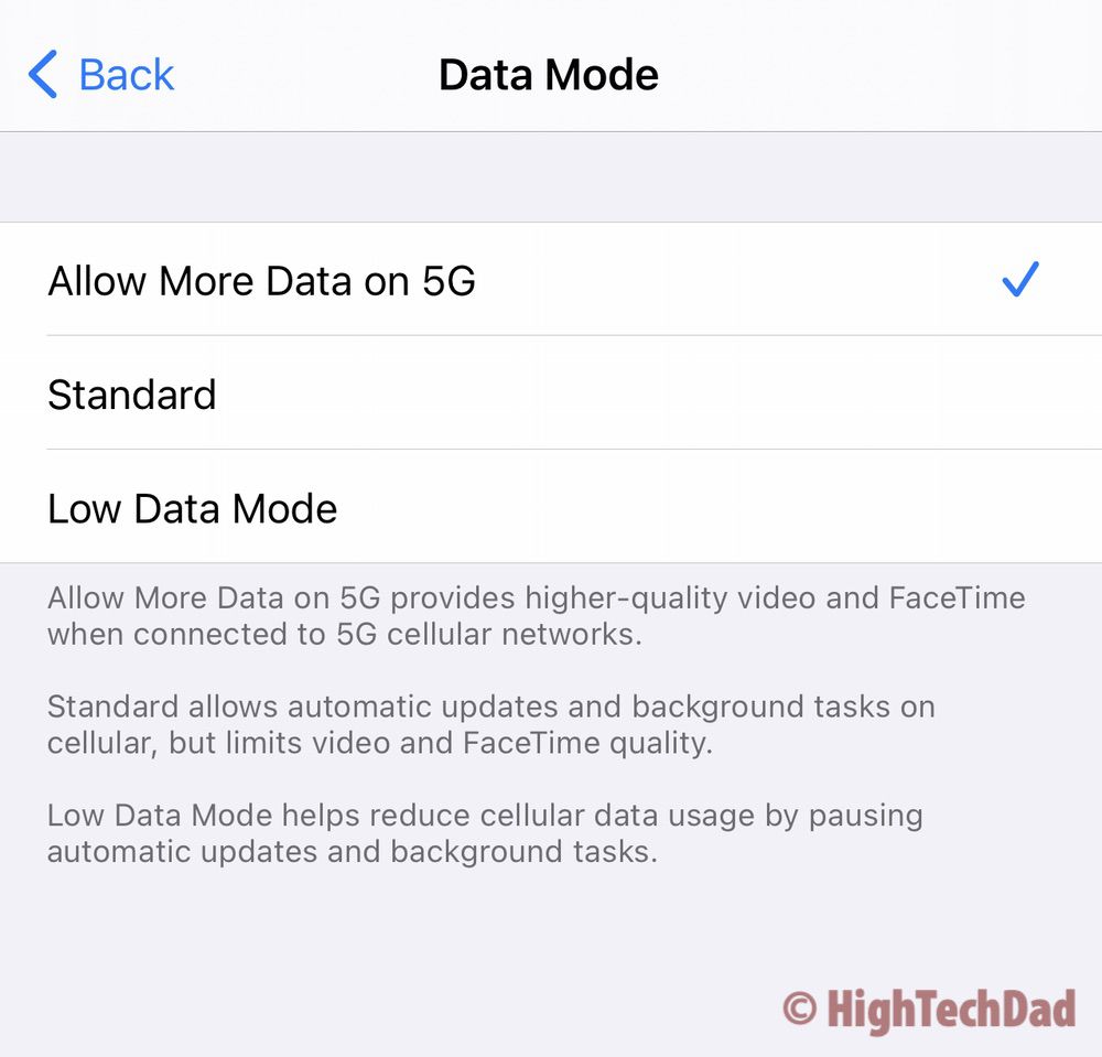 5G options - iPhone 12 Pro Max - HighTechDad