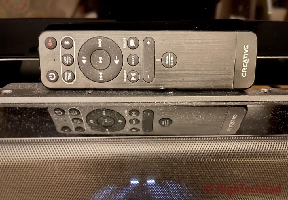 The remote control - Creative Stage V2 soundbar - HighTechDad review