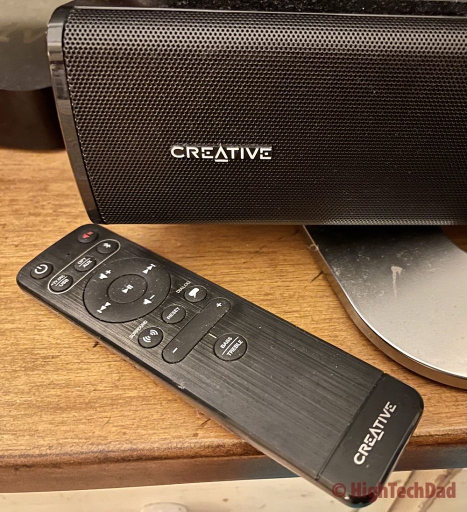 The remote control - Creative Stage V2 soundbar - HighTechDad review