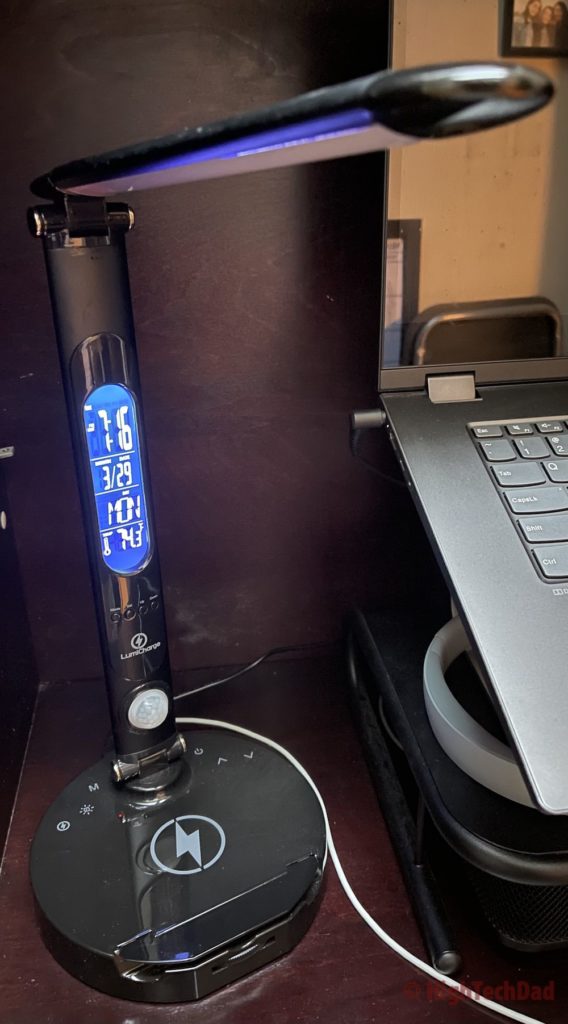 LED lamp on the desk - LumiCharge LED Desk Lamp - HighTechDad review
