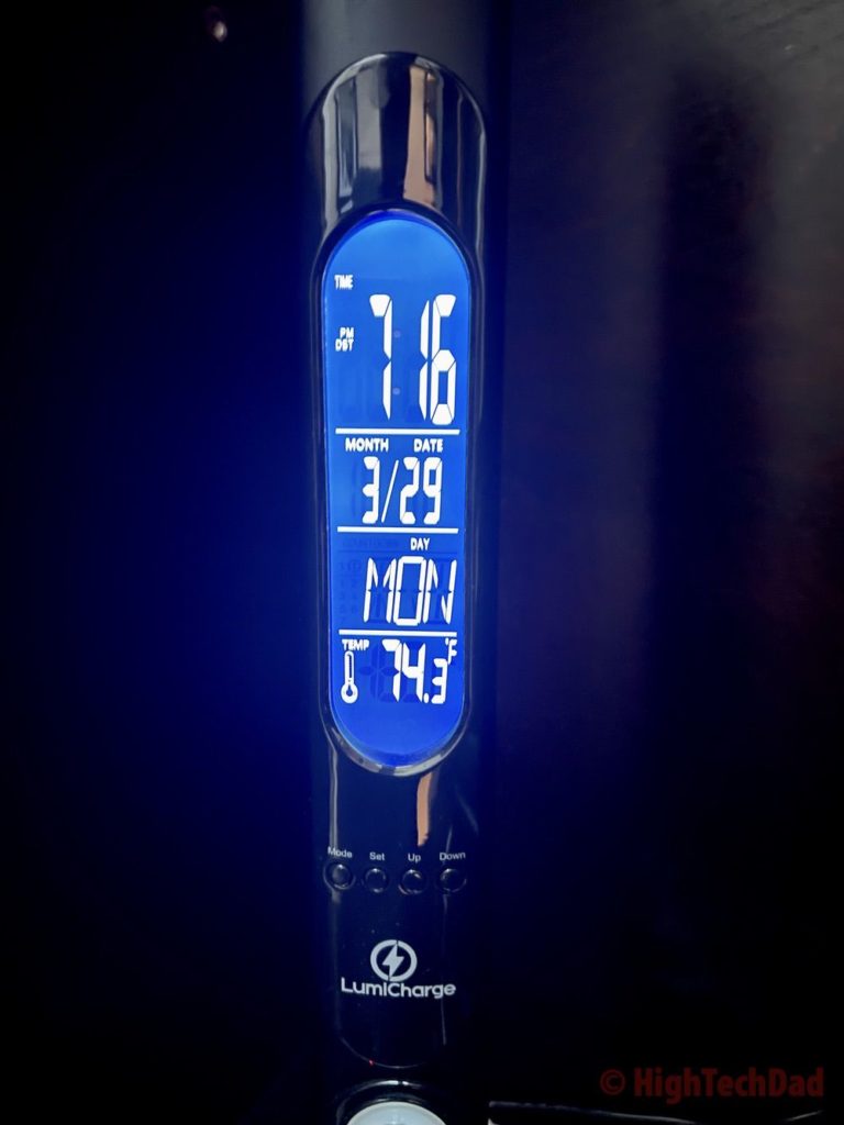 Calendar, clock, and temperature display - LumiCharge LED Desk Lamp - HighTechDad review