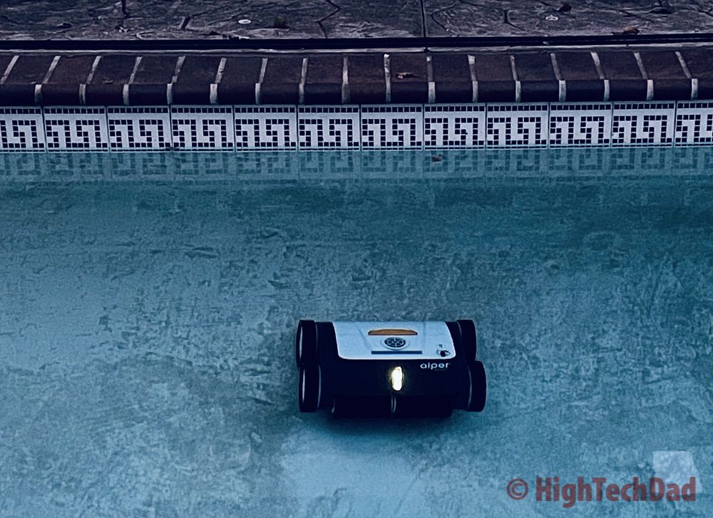 At the side with yellow light on - Aiper Smart AIPURY1500 pool robot cleaner - HighTechDad review