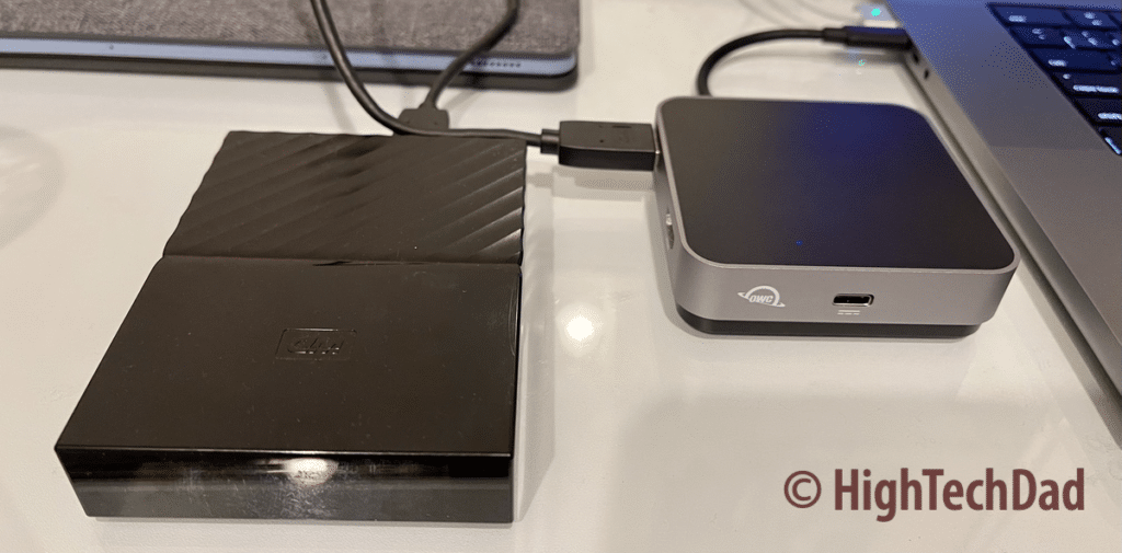 Hard drive connected - OWC USB-C Travel Dock - HighTechDad Review