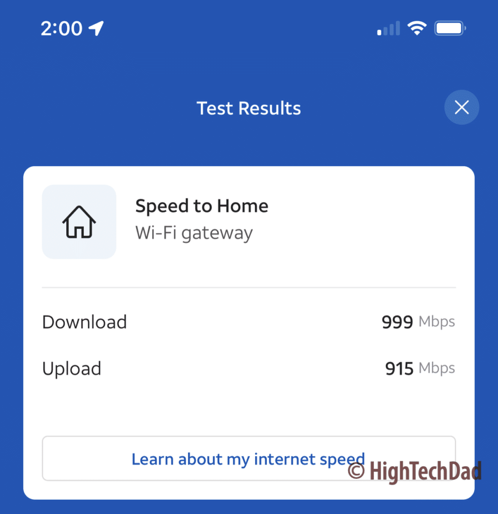 Fiber Modem upload & download speed test - HighTechDad