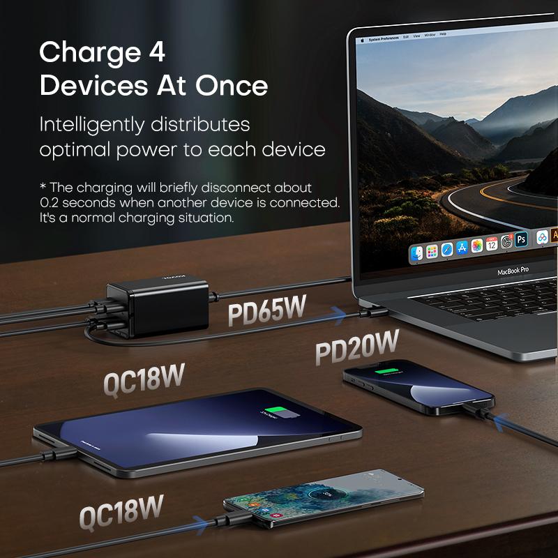 Charge 4 devices at ones - Kovol GaN charger