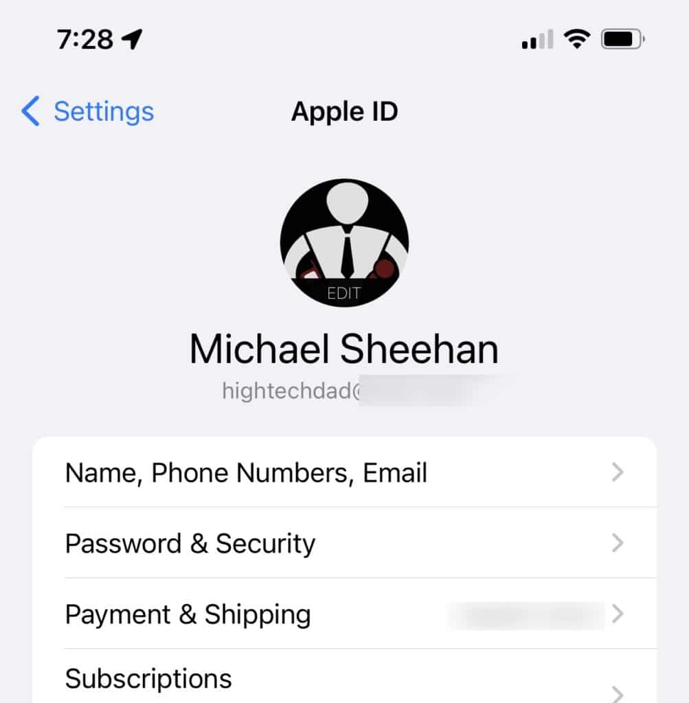Apple ID settings page - HighTechDad Fix It "Reset Home Configuration"