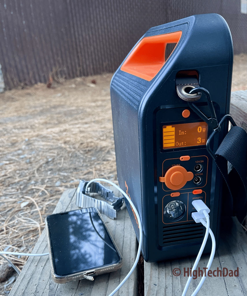 Side view outside - HighTechDad Review - TECHOSS P300W Portable Power Station