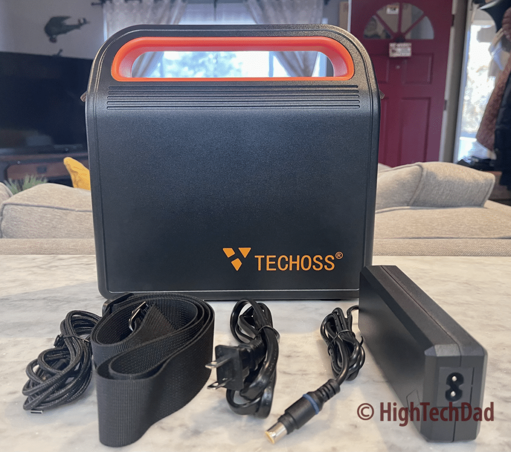 What it comes with - HighTechDad Review - TECHOSS P300W Portable Power Station