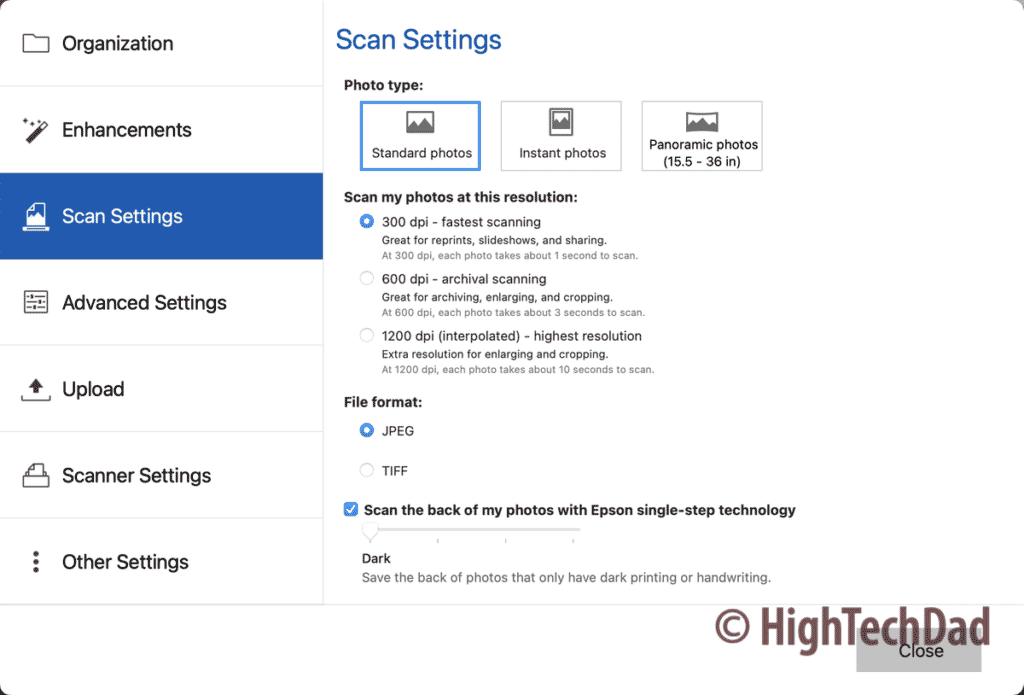 Scan software settings - Epson FastFoto scanner (FF-680W) - HighTechDad review