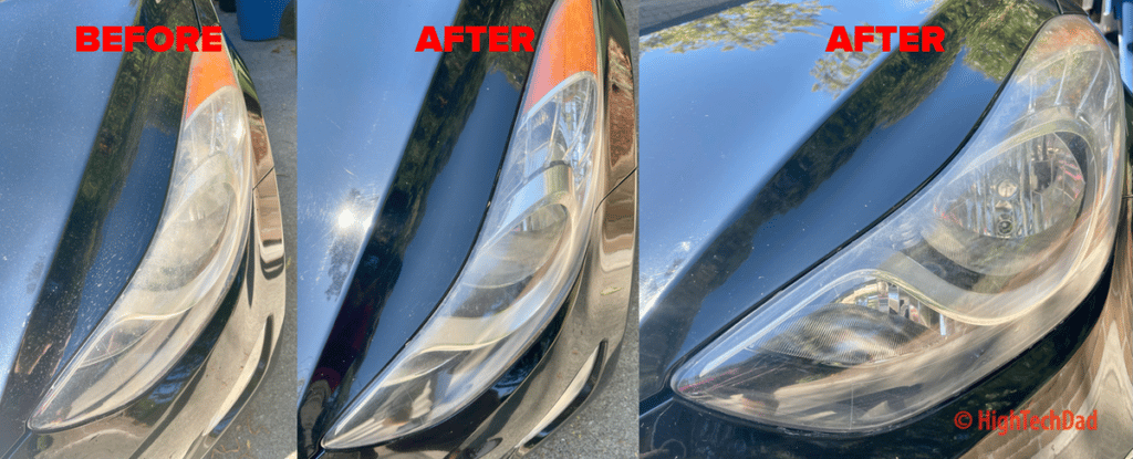 Before and after on Hyundai - QUIXX Headlight Restoration Kit - HighTechDad Review