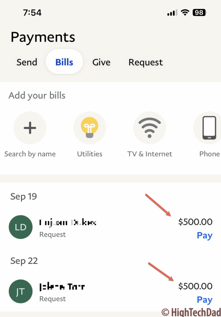 PayPal phishing scam - 2 requests in dashboard - HighTechDad