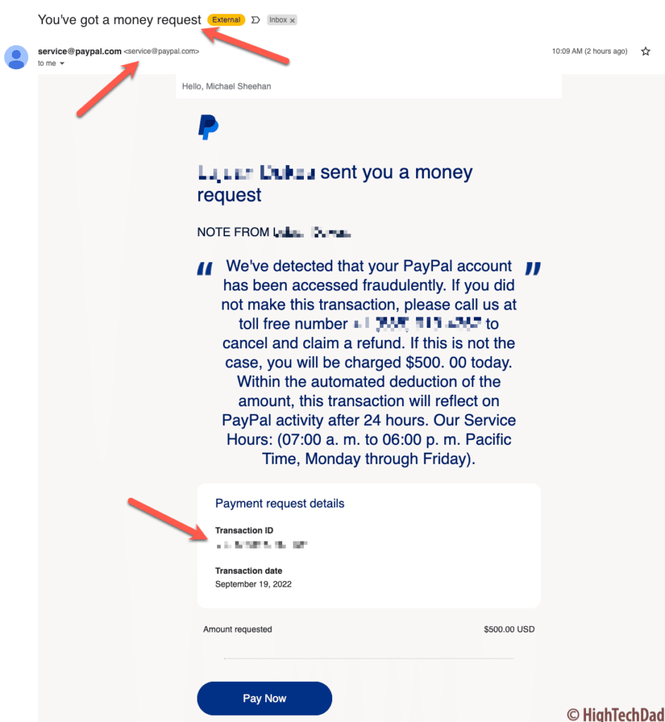 PayPal phishing scam - full email from PayPal - HighTechDad