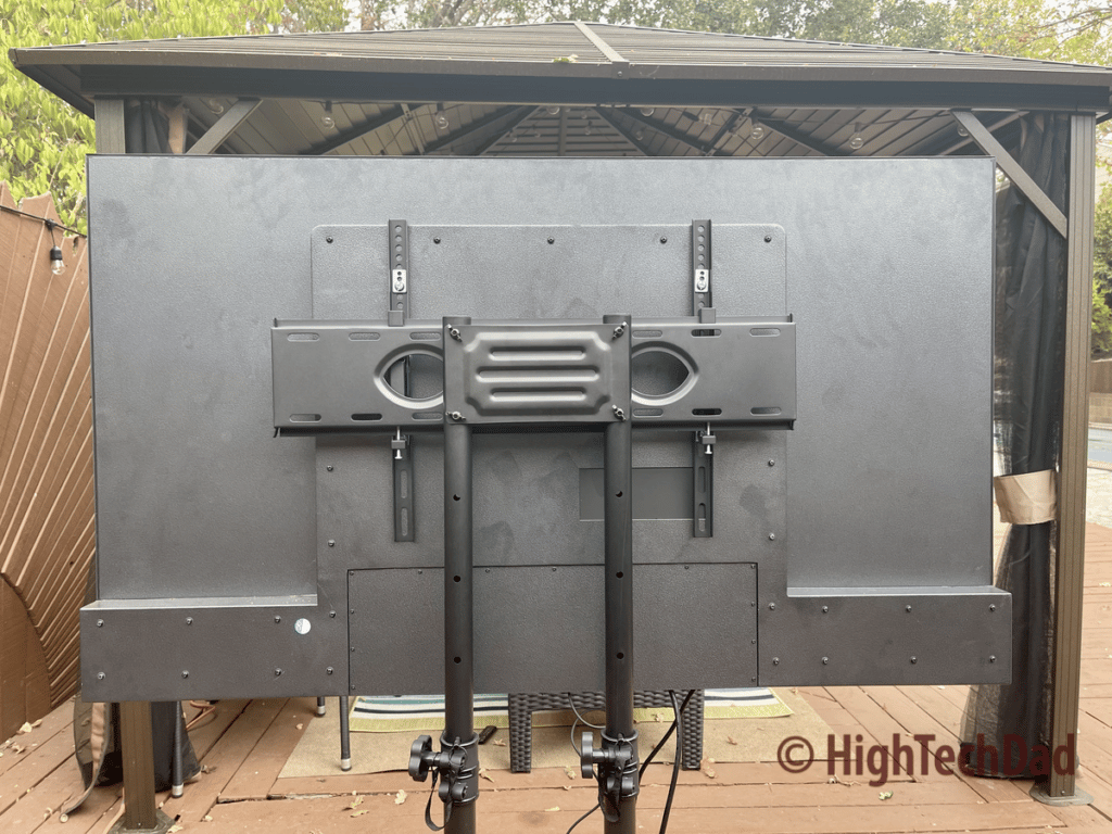 Attached to the stand - Sylvox Deck Pro Outdoor TV - HighTechDad review