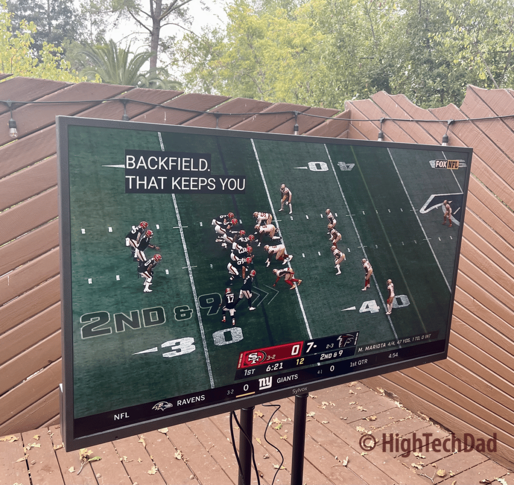 Watching football outdoors - Sylvox Deck Pro Outdoor TV - HighTechDad review