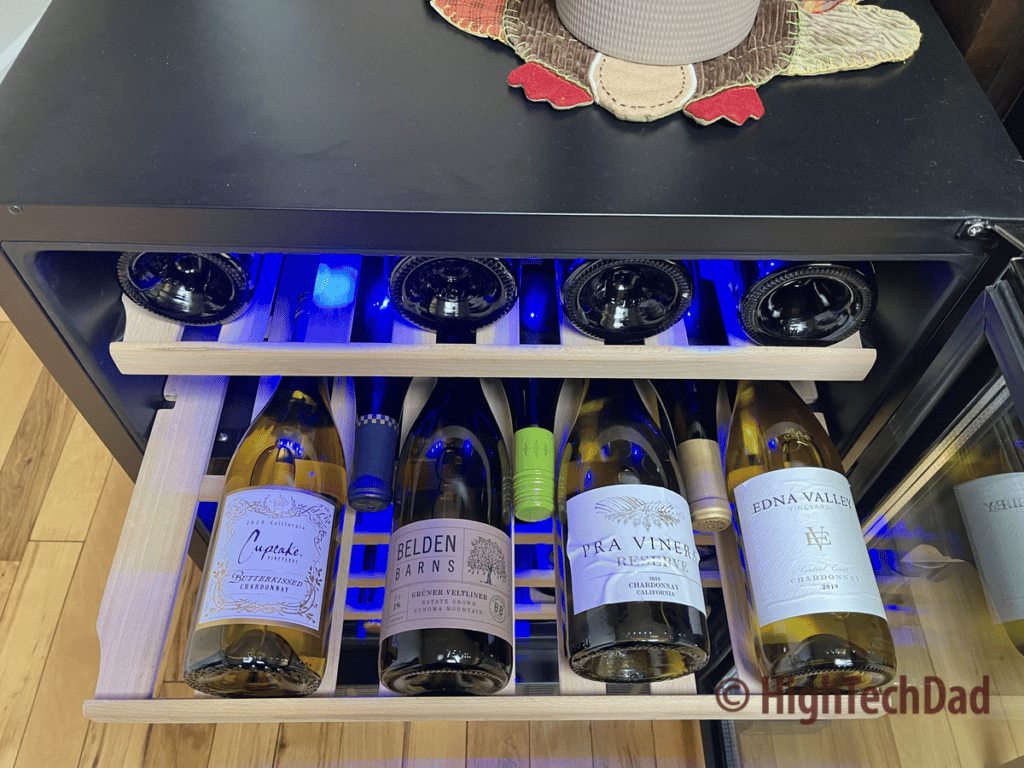 Wine bottles on shelves - 46 bottle NewAir Wine Fridge - HighTechDad review