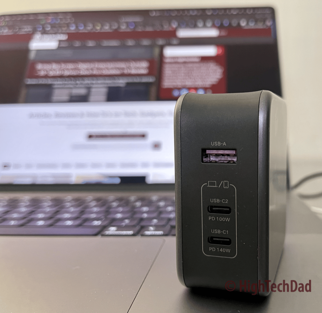 Ports on the 140W UGREEN Nexode charger - UGREEN Nexode GaN USB Chargers - HighTechDad review