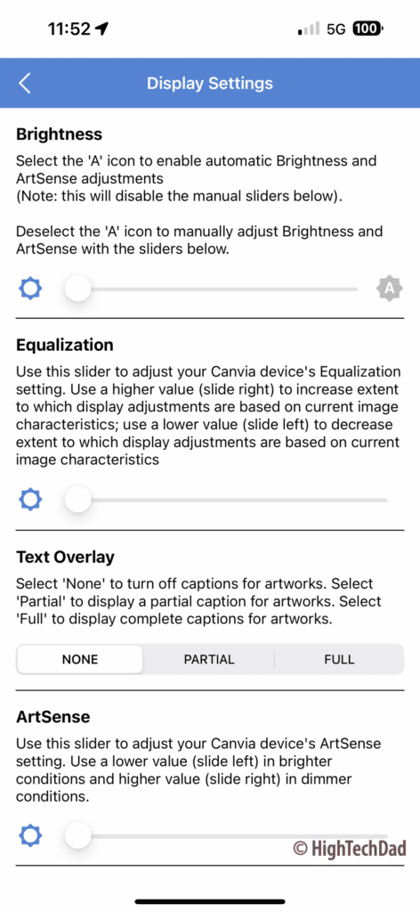 Display settings - Canvia digital canvas and smart frame -  HighTechDad review
