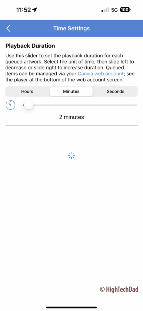 Playback duration - Canvia digital canvas and smart frame - HighTechDad review