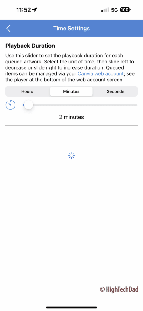 Playback duration - Canvia digital canvas and smart frame -  HighTechDad review