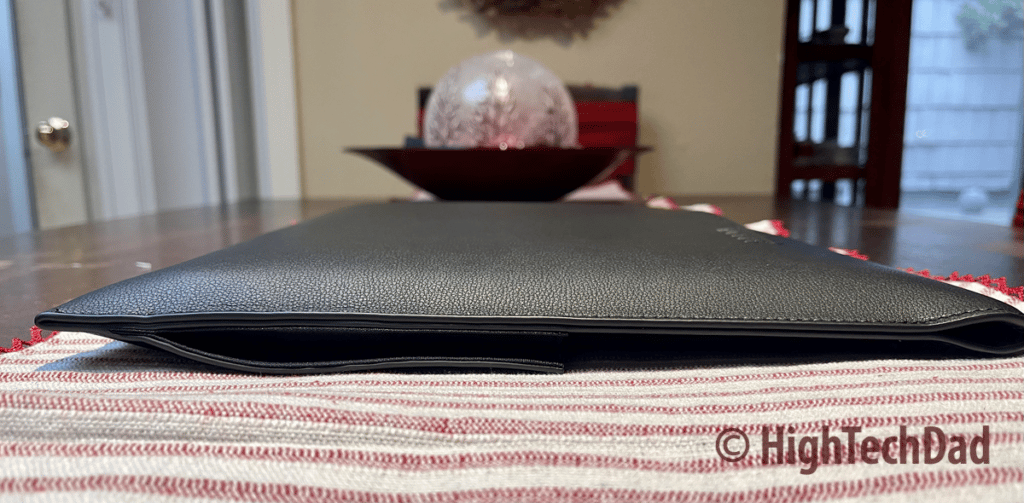 MacBook Pro inside the Mujjo Envoy laptop sleeve - HighTechDad review