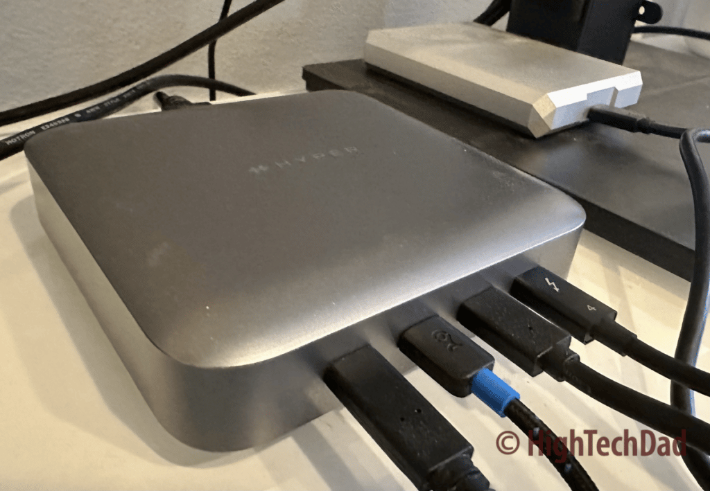 Connected with hard drive in background - HyperDrive Thunderbolt 4 Power Hub - HighTechDad review