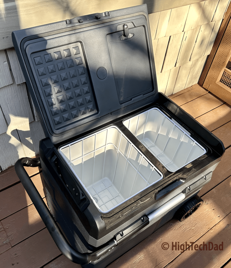 Cooler open with two compartments - Newair electric cooler - HighTechDad review