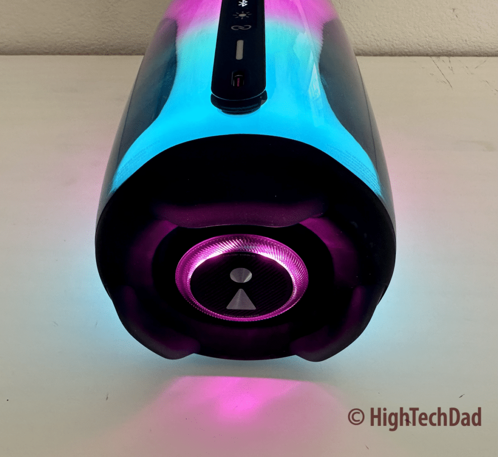 Light on bottom too - JBL Pulse 5 portable, bluetooth speaker - HighTechDad review