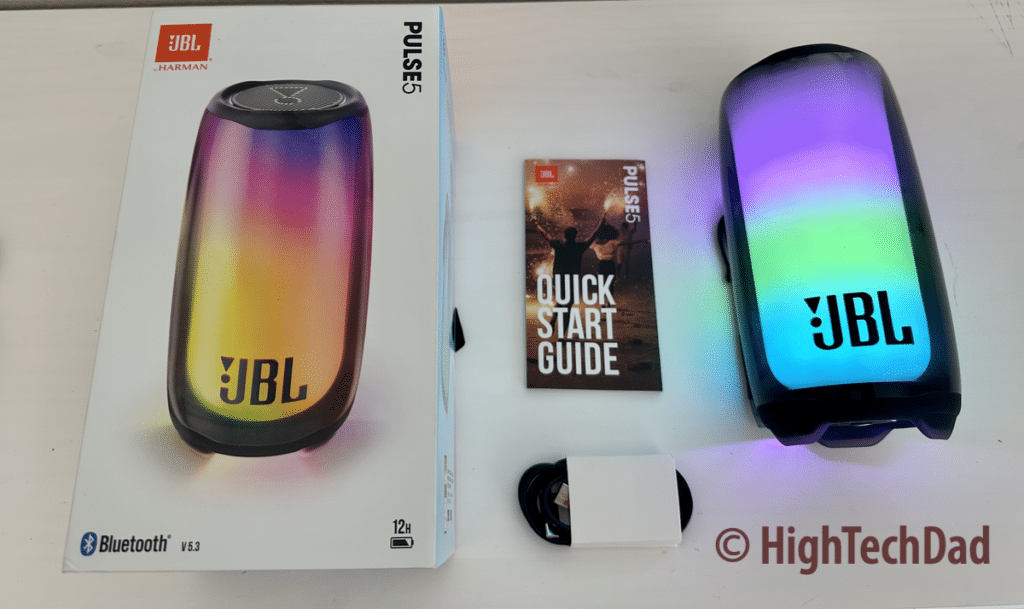 What's in the box - JBL Pulse 5 portable, bluetooth speaker - HighTechDad review