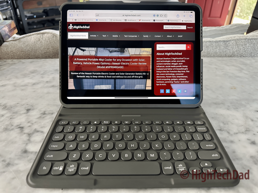 In "laptop" mode -  Zagg Pro Keys - HighTechDad review