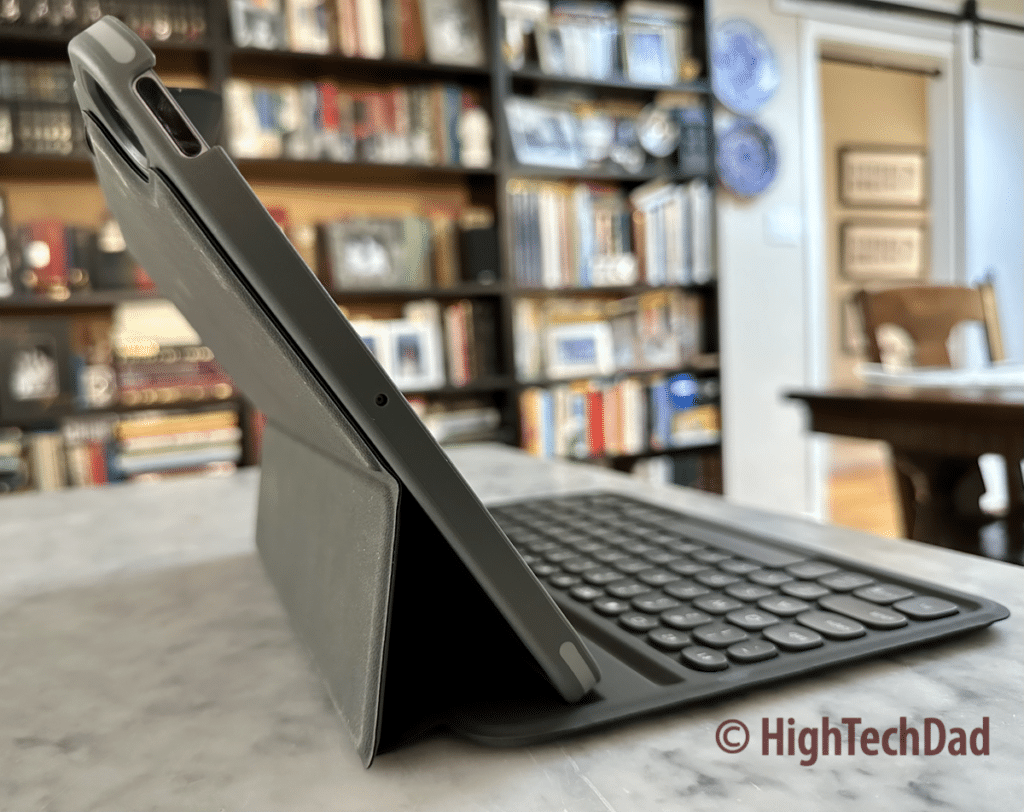 Back view with iPad propped -  Zagg Pro Keys - HighTechDad review