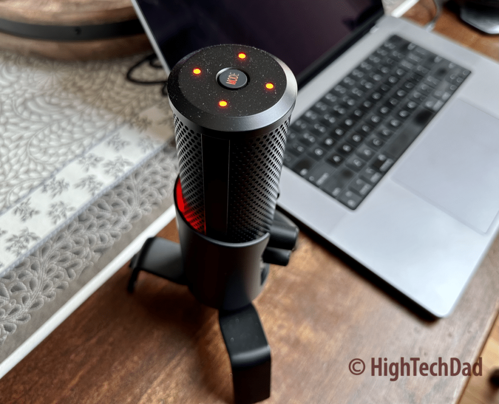 Muted with red LED lights - Dark Matter Sentry Streaming Mic - HighTechDad review