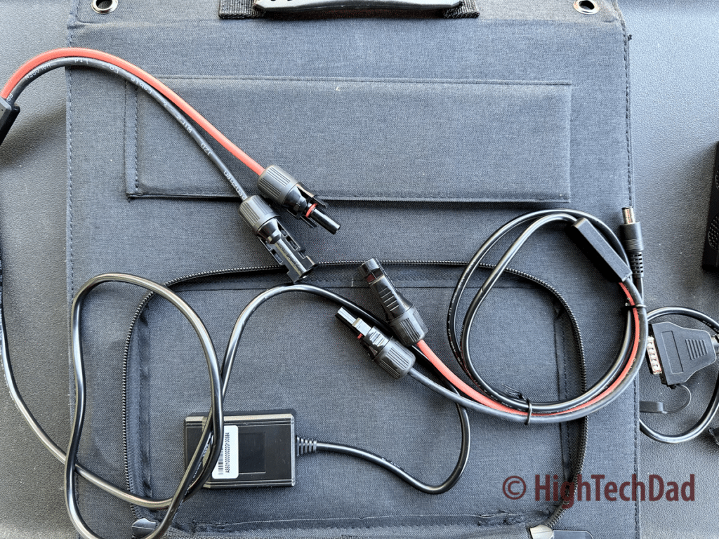 Cables attached to solar and other power cables - Runhood Rallye 600 Pro - HighTechDad review