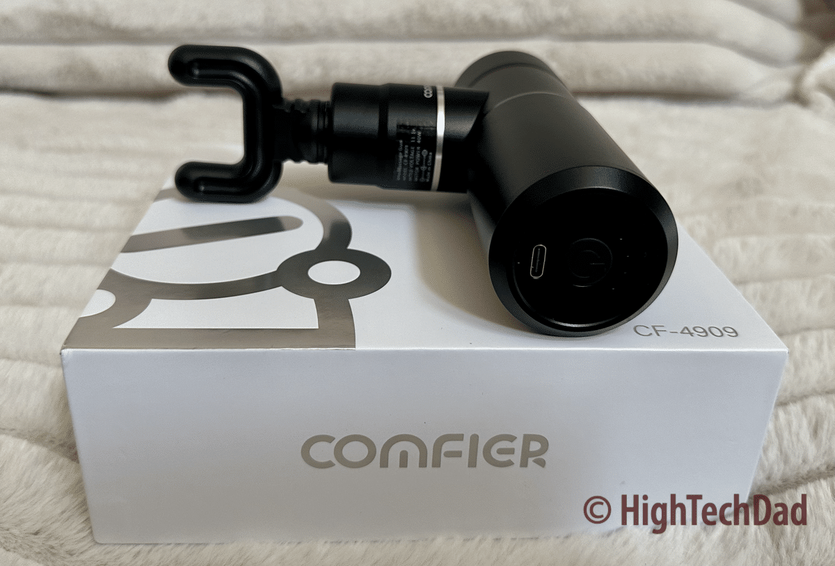 On the box - Comfier Mini Massage Gun - HighTechDad review