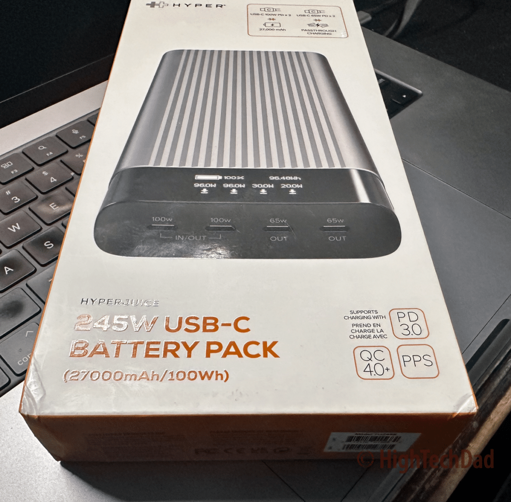 Box close up - Hyperjuice 245W USB-C battery pack - HighTechDad review