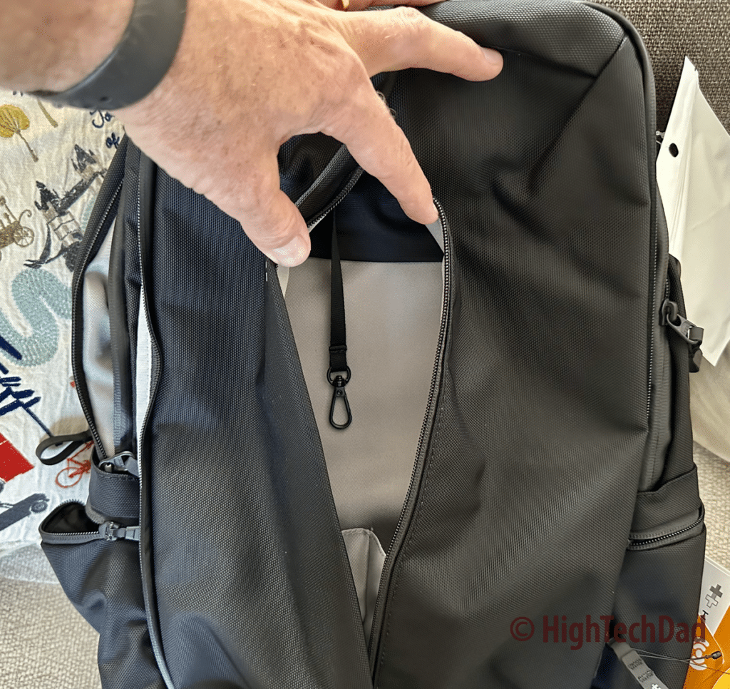 Vertical front storage - HyperDrive HyperPack Pro backpack - HighTechDad review