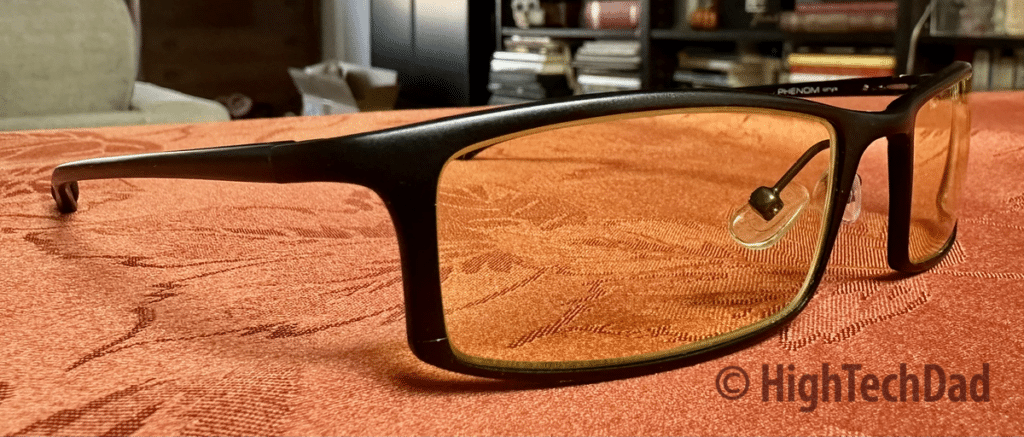 Phenom on orange tablecloth - Gunnar glasses - HighTechDad review