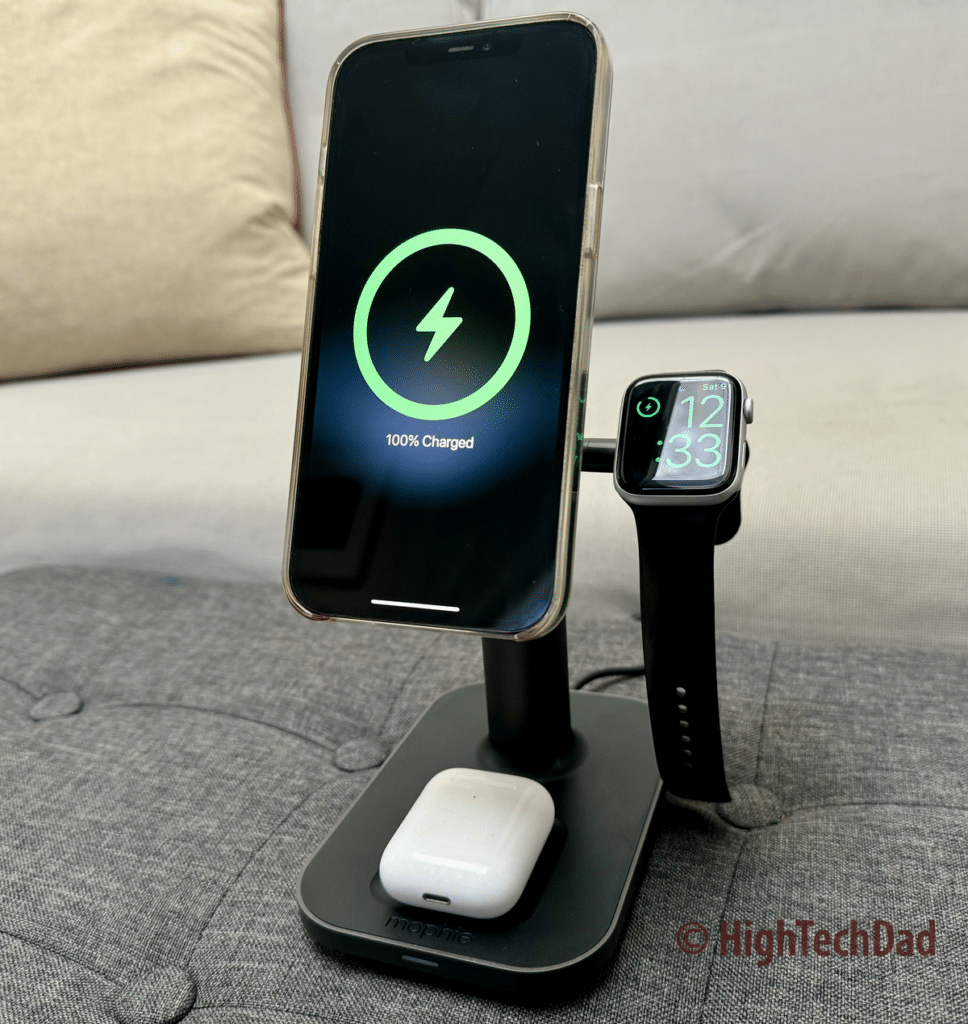 Charging 3 devices  - Mophie 3-in-1 Extendable Stand - HighTechDad review