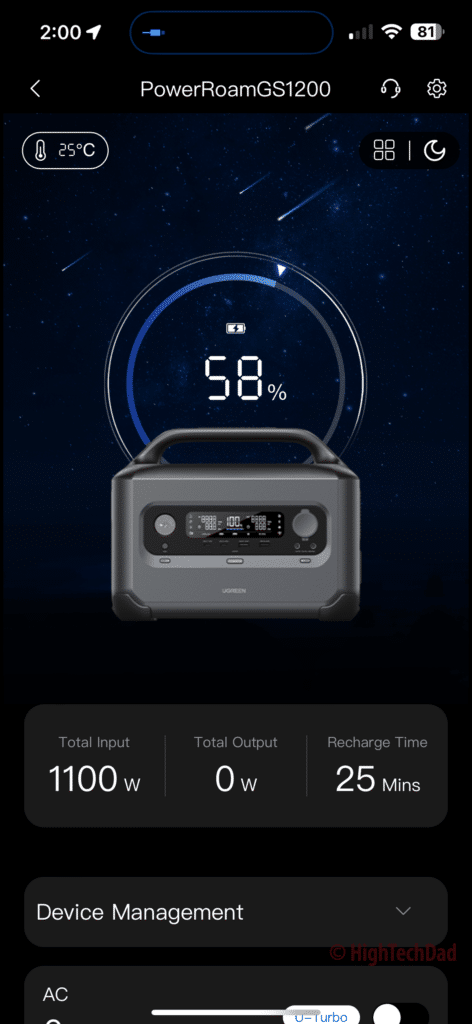 Smartphone app - UGREEN PowerRoam Power Station - HighTechDad review