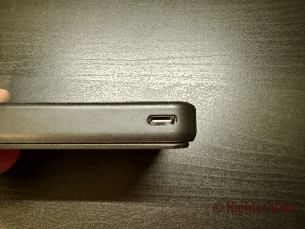 USB-C port for charging and re-charging - Mophie snap+ juice pack mini with stand - HighTechDad review