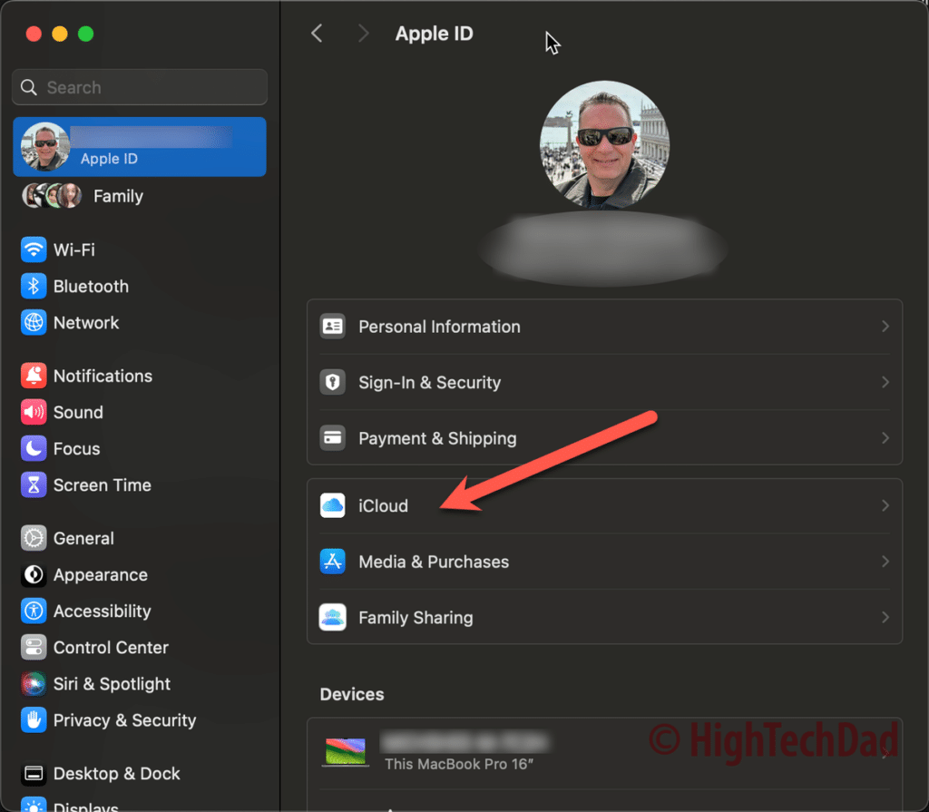 Click on iCloud - check iCloud Family Storage settings - HighTechDad How-To