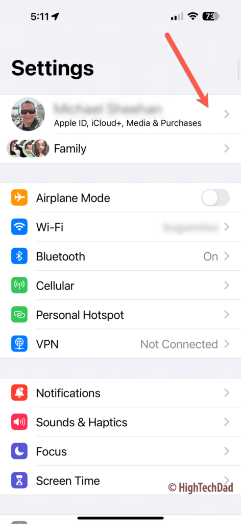 iOS Settings - check iCloud Family Storage settings - HighTechDad How-To