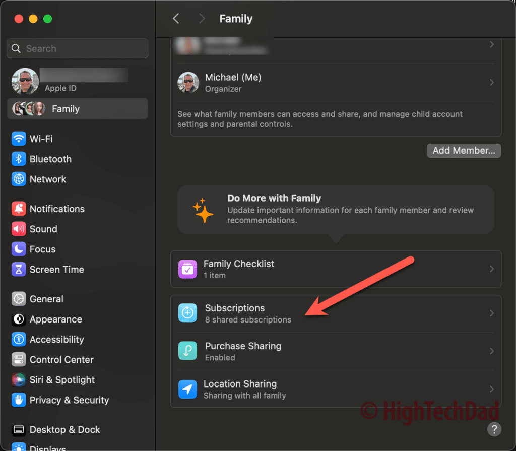 Click on Subscriptions - check iCloud Family Storage settings - HighTechDad How-To