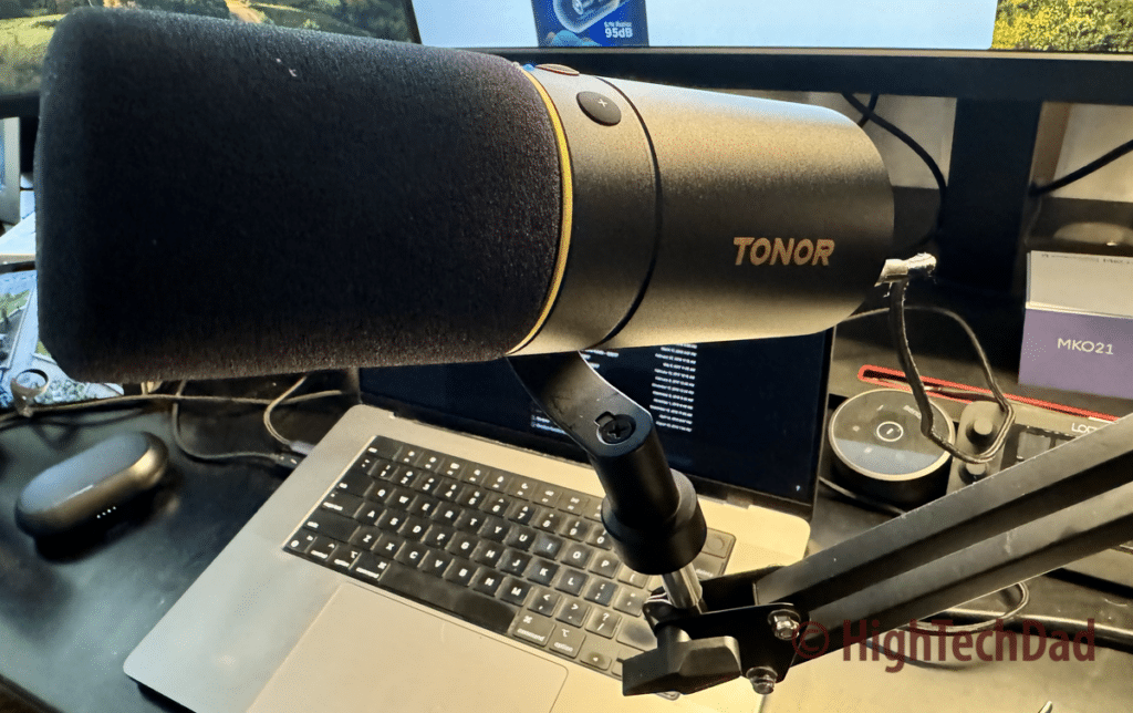 The mic attached to the boom arm - TONOR TD510 microphone - HighTechDad review